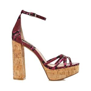 AQUA Womens Pink Snakeskin 1" Platform Cork-Like Milo Round Toe Sandals 10 M